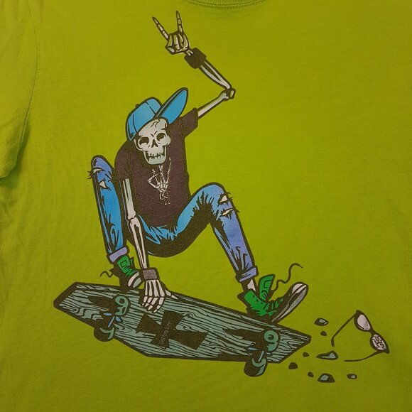 Vintage WEST 49 Tee Shirt Kids Medium US M Skateboard Skeleton Skull Lime Green - Picture 2 of 12